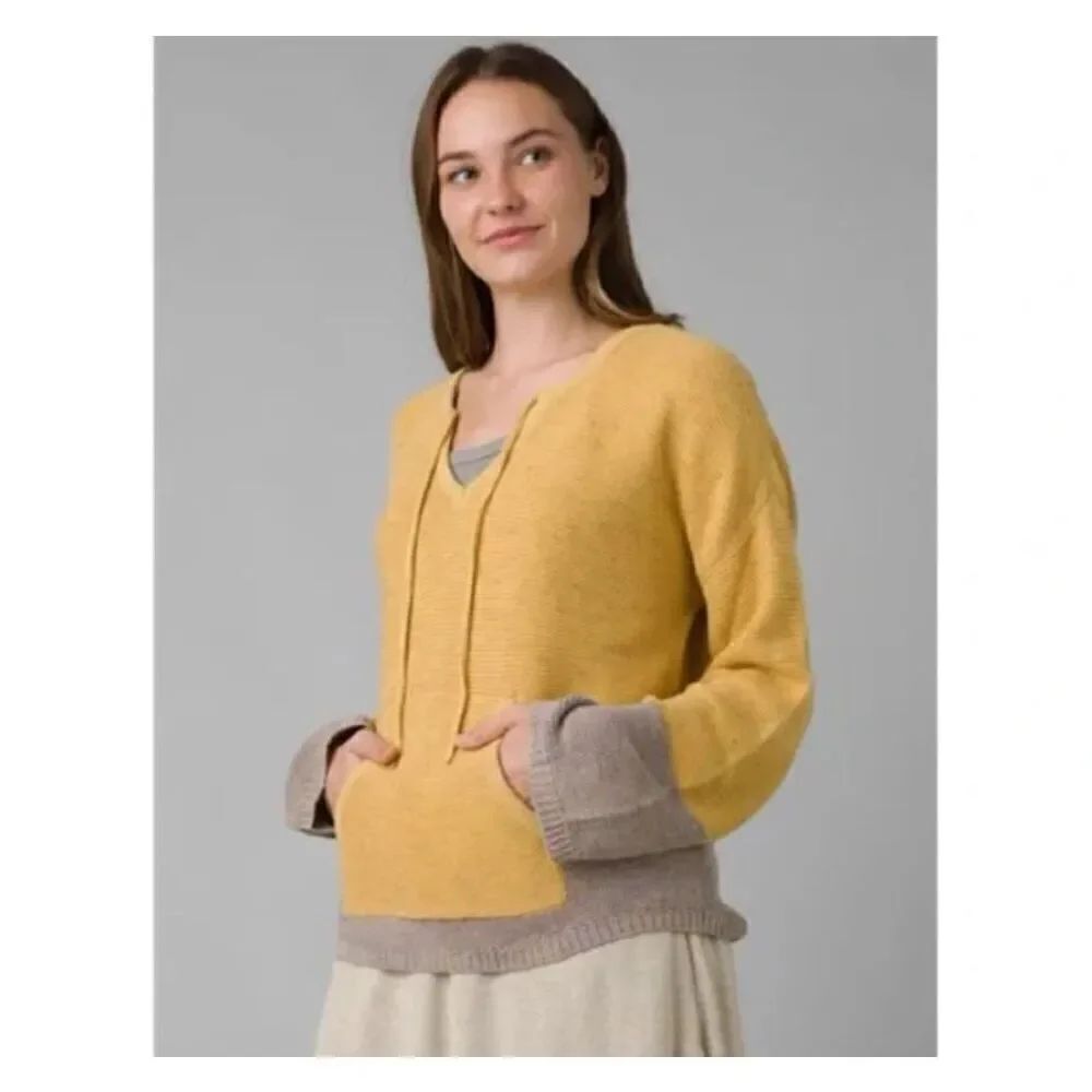 Prana crystal beach yellow v neck organic sweater XS
